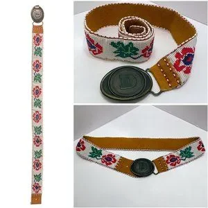 Vintage Kolcaco USA Floral Seed Bead Suede Belt with Designer Series D Buckle il_fullxfull.2550631158_8uqj.jpg main image 2